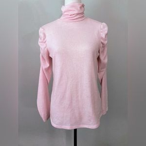 ALISON ANDREWS Pink Puff Shoulder Turtleneck Sweater Size Small